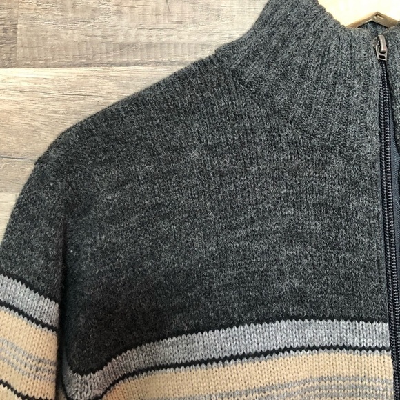 Vintage Zip Up Neutral Wool Blend Turtleneck Knit Cardigan Sweater Small - Picture 2 of 10